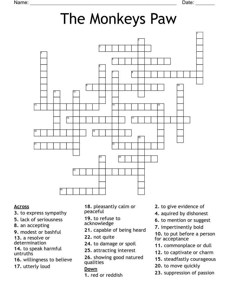The Monkeys Paw Crossword