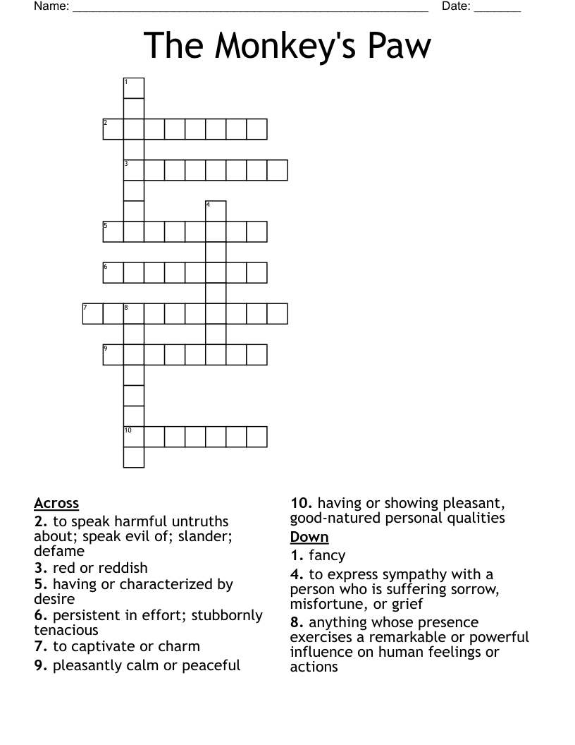 The Monkey's Paw Crossword