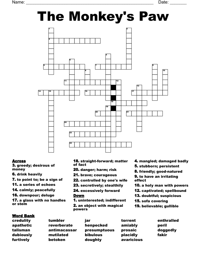 The Monkey's Paw Crossword