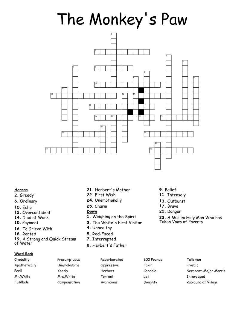 The Monkey's Paw Crossword