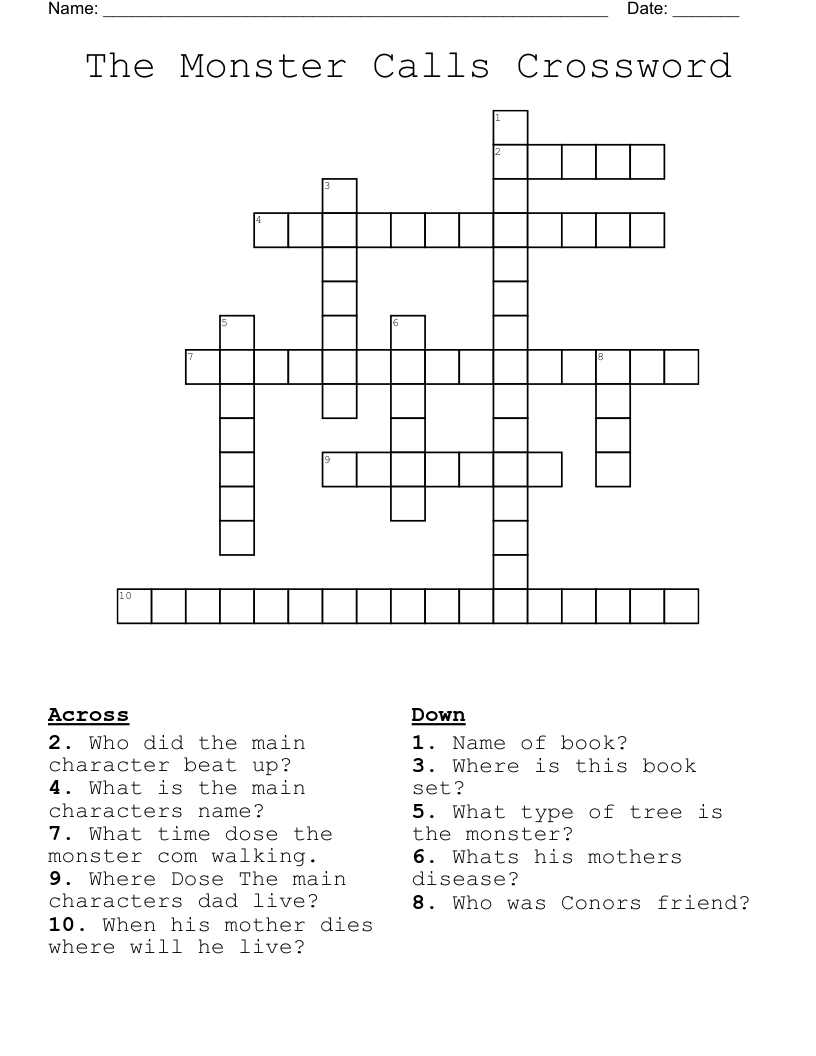 The Monster Calls Crossword