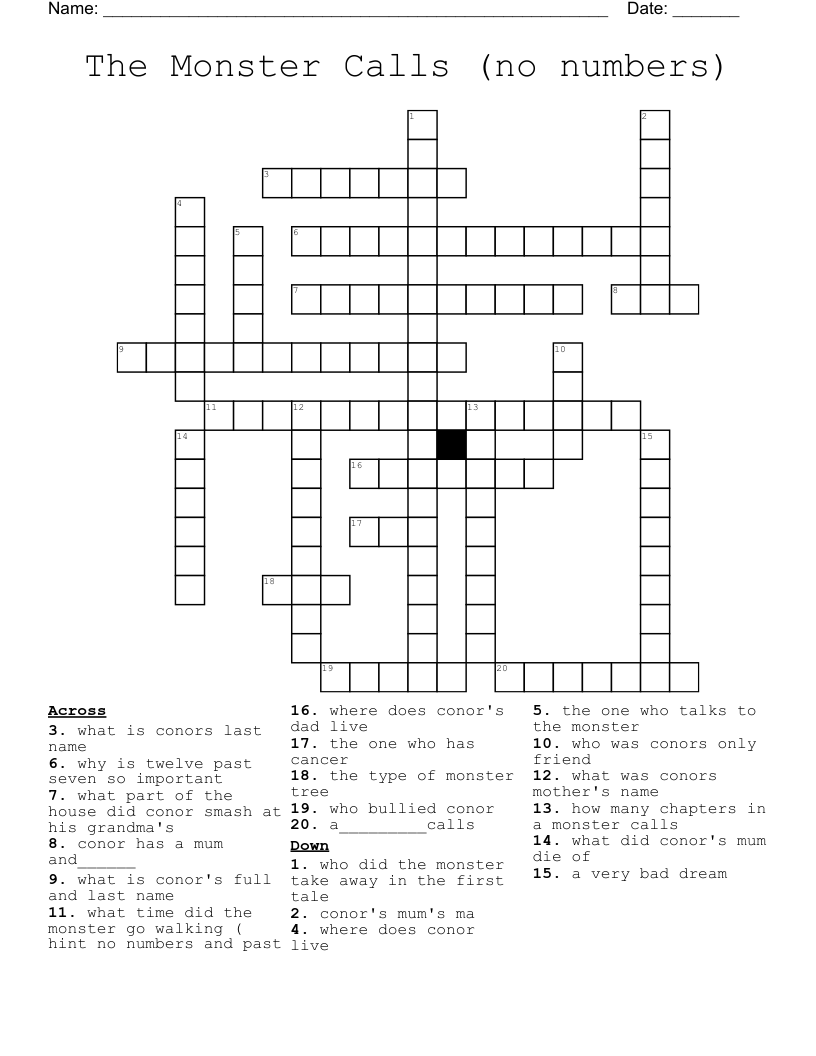The Monster Calls (no numbers) Crossword