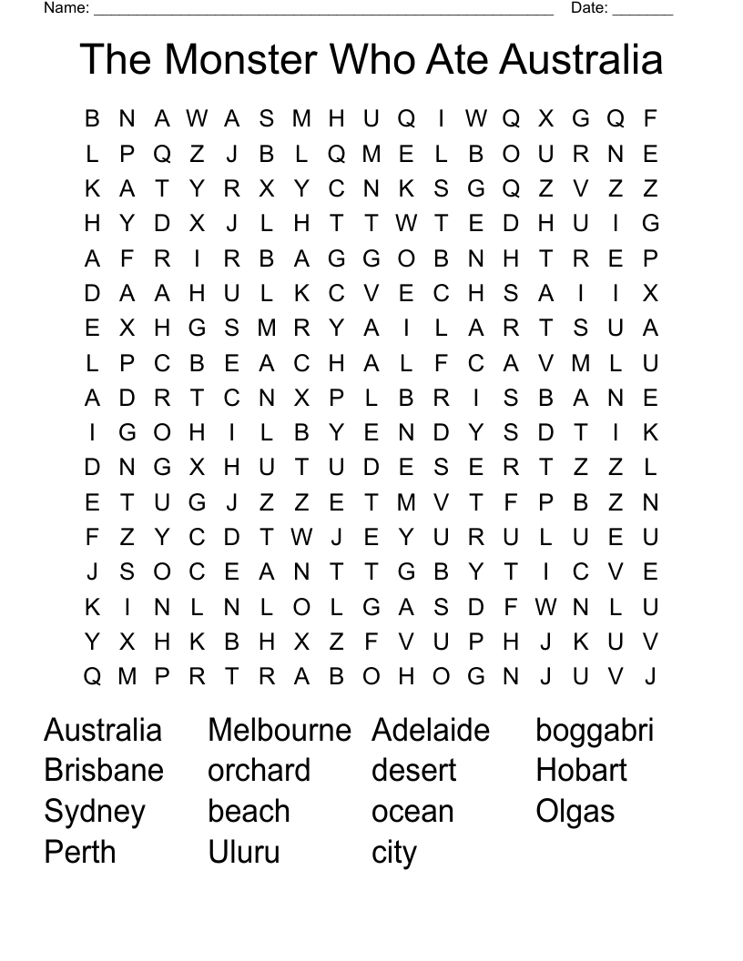 The Monster Who Ate Australia Word Search