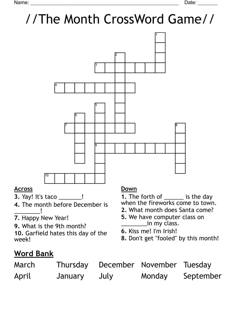 //The Month CrossWord Game//