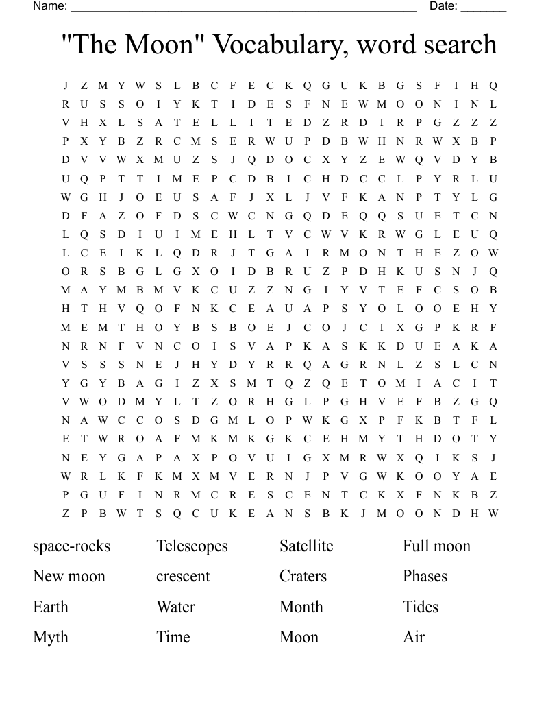 ''The Moon"  Vocabulary, word search
