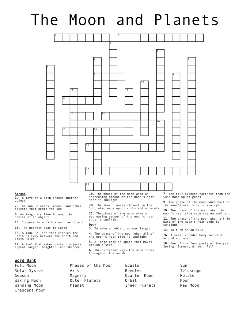 The Moon and Planets Crossword