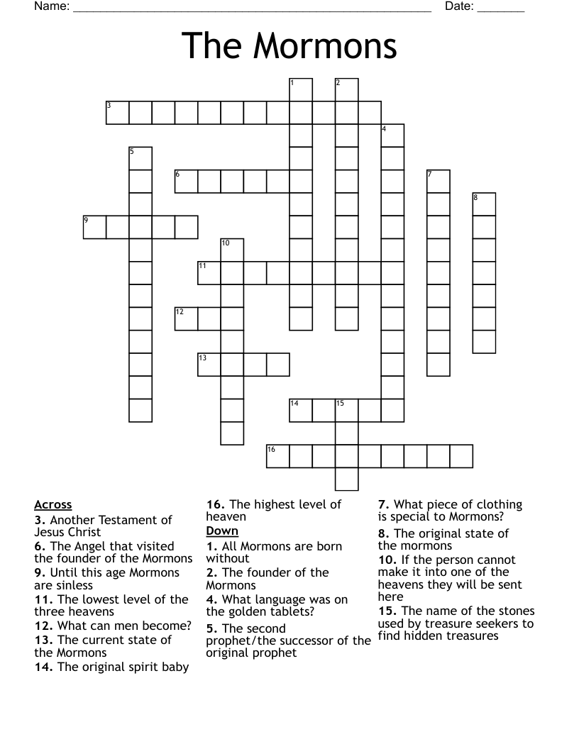 The Mormons Crossword