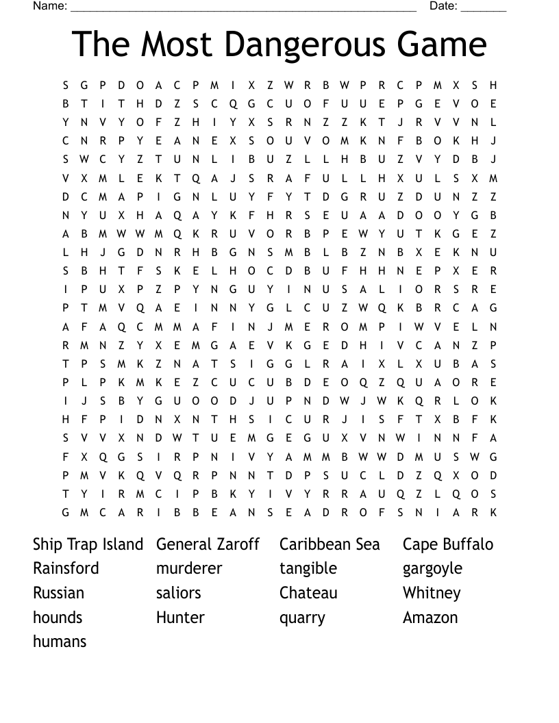 The Most Dangerous Game Word Search