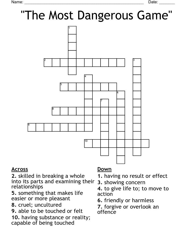 "The Most Dangerous Game" Crossword