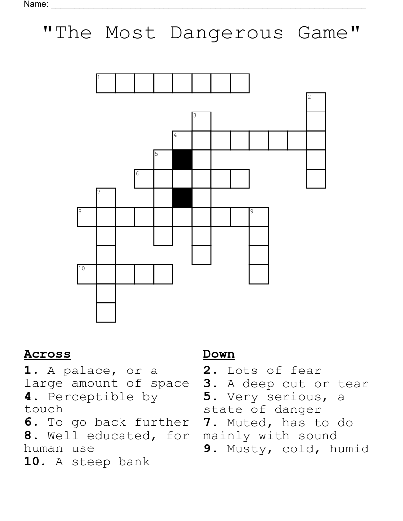 "The Most Dangerous Game" Crossword