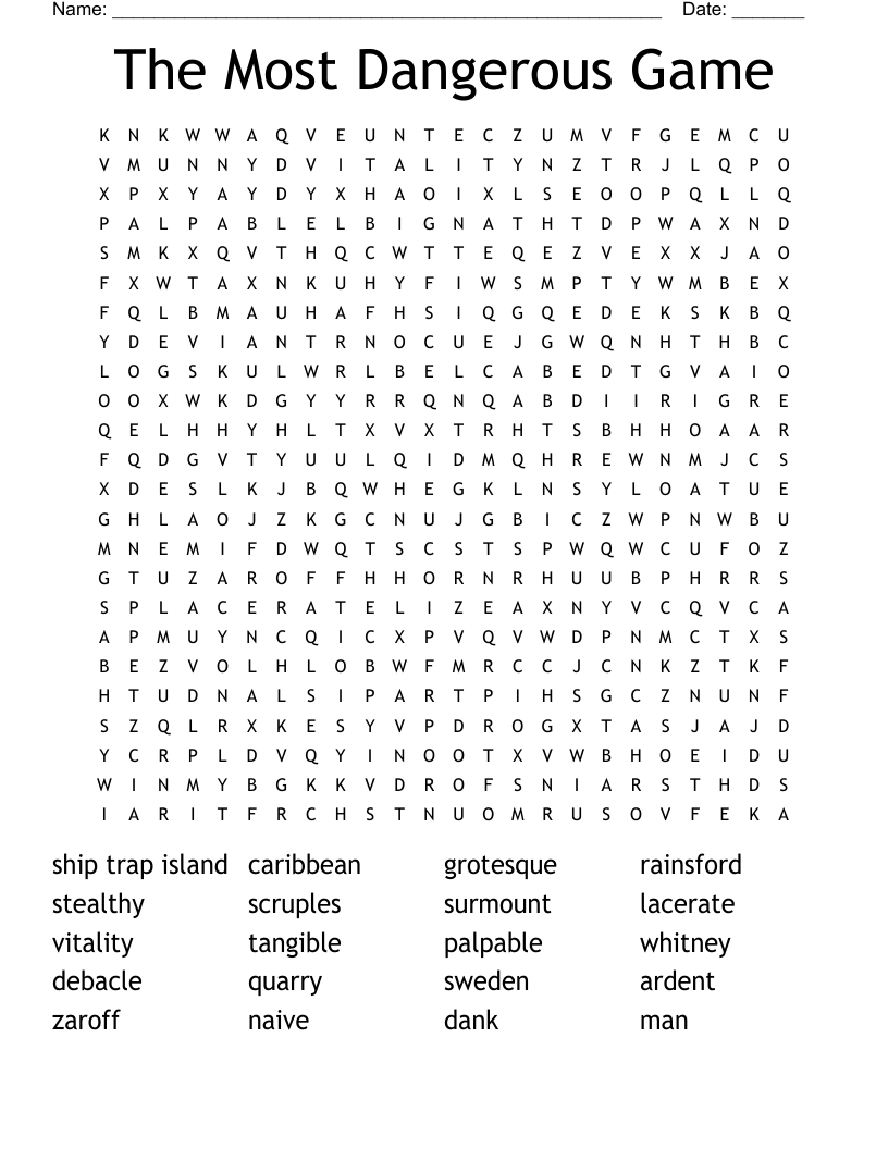 The Most Dangerous Game Word Search