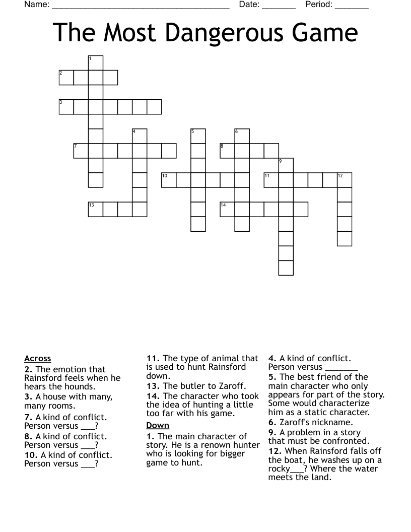 The Most Dangerous Game Crossword