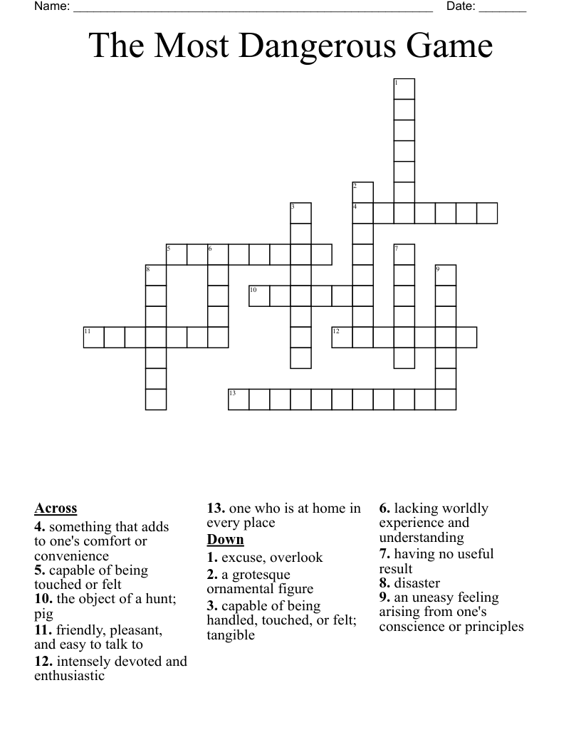 The Most Dangerous Game Crossword