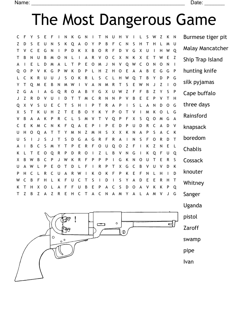 The Most Dangerous Game Word Search