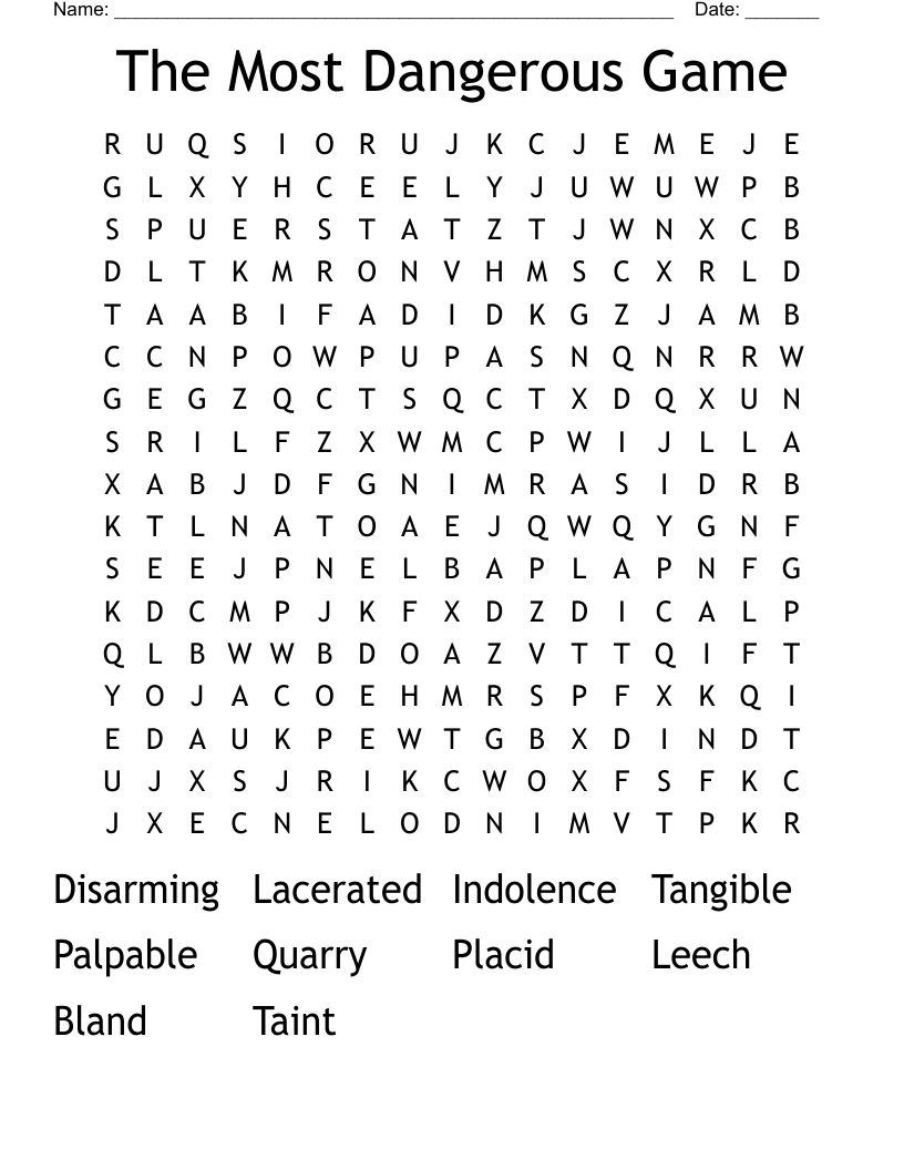 The Most Dangerous Game Word Search