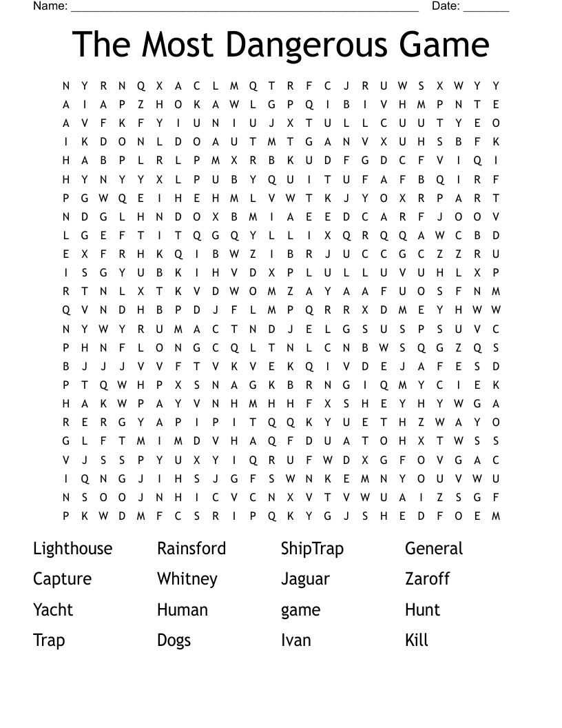 The Most Dangerous Game Word Search