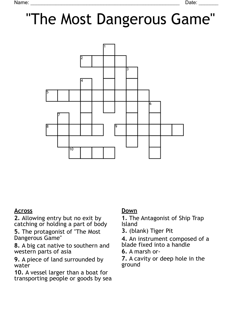 "The Most Dangerous Game" Crossword