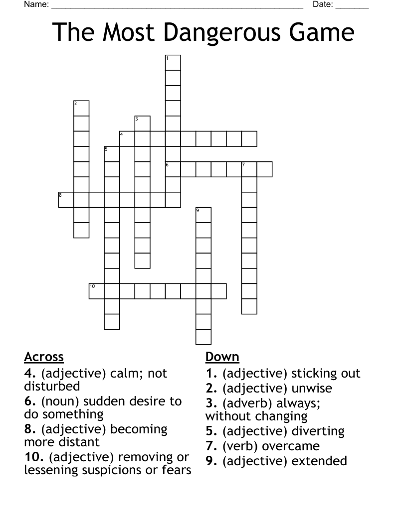 The Most Dangerous Game Crossword