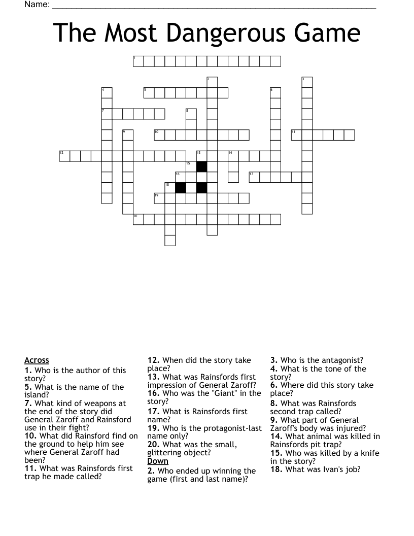 The Most Dangerous Game Crossword