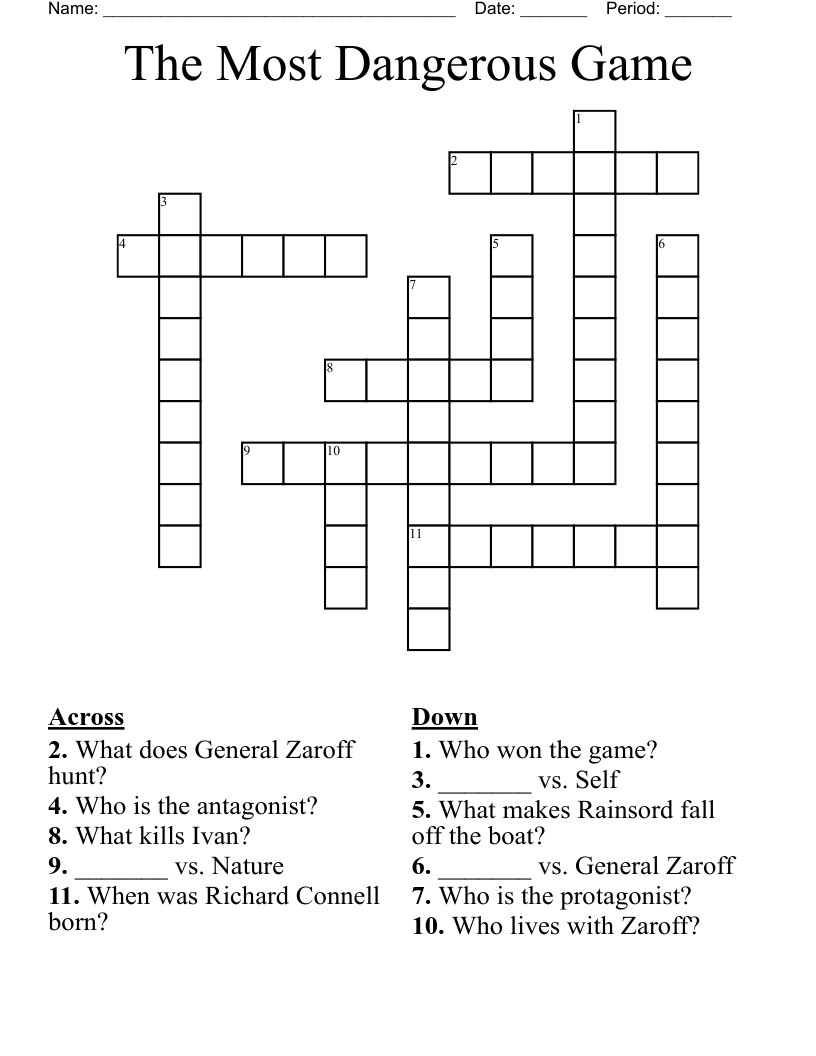 The Most Dangerous Game Crossword