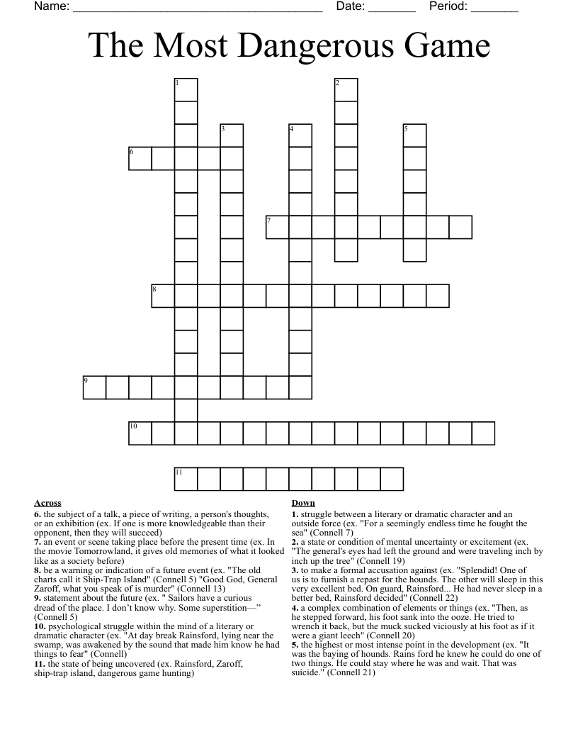 The Most Dangerous Game Crossword