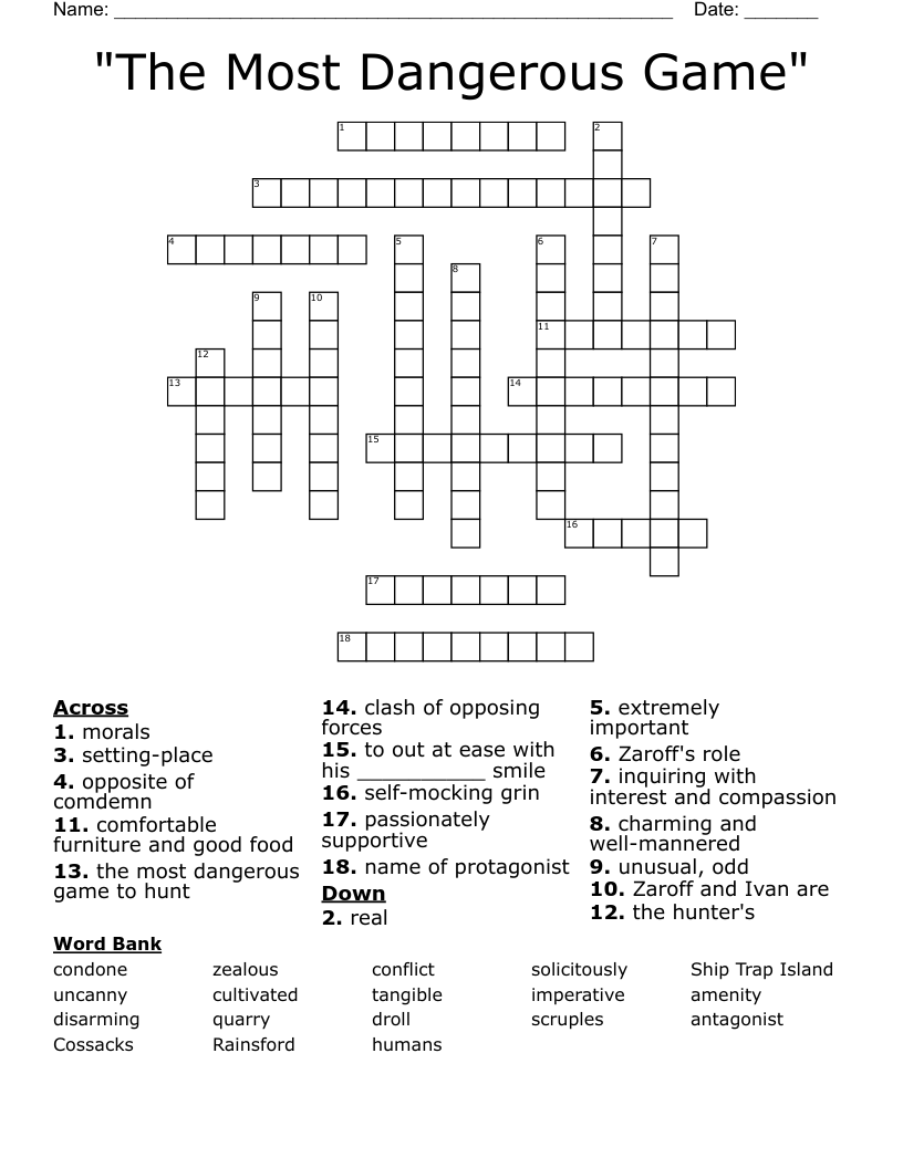 "The Most Dangerous Game" Crossword