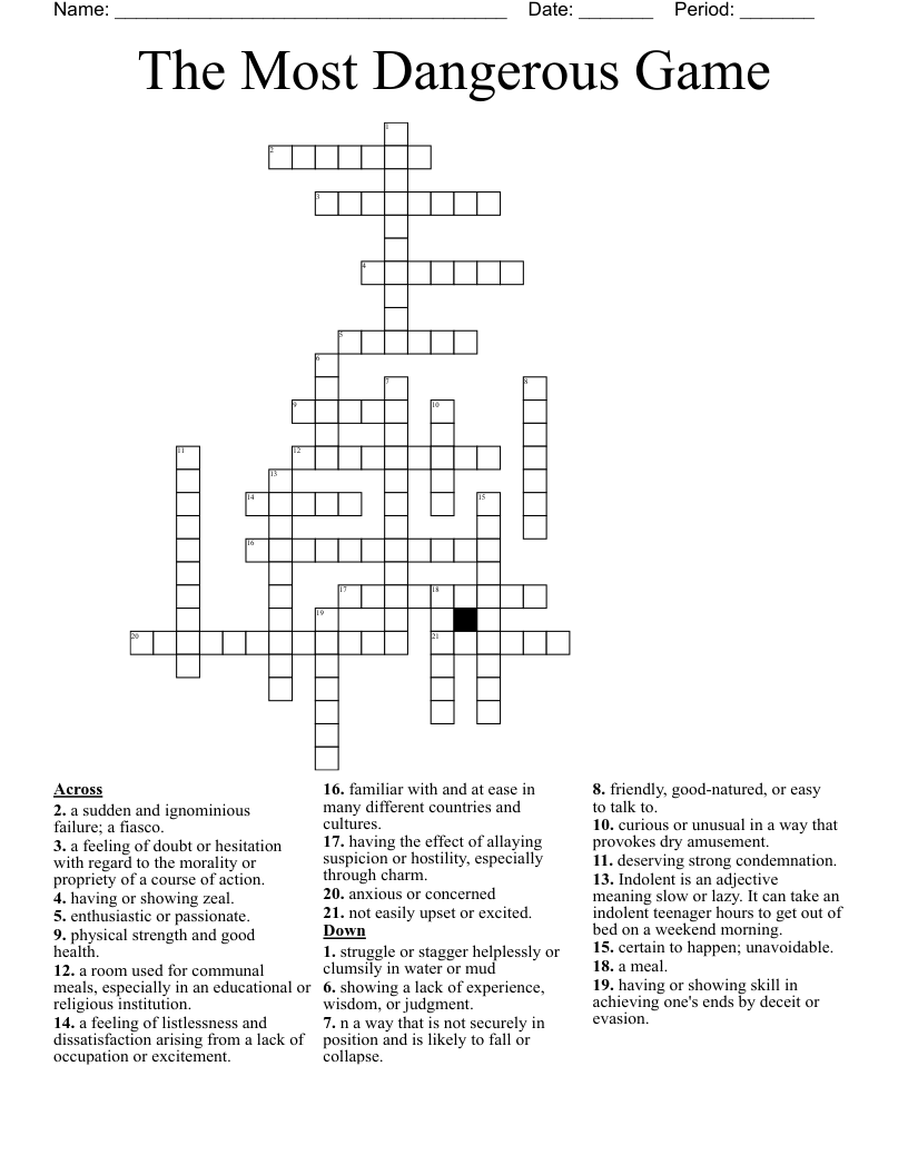 The Most Dangerous Game Crossword