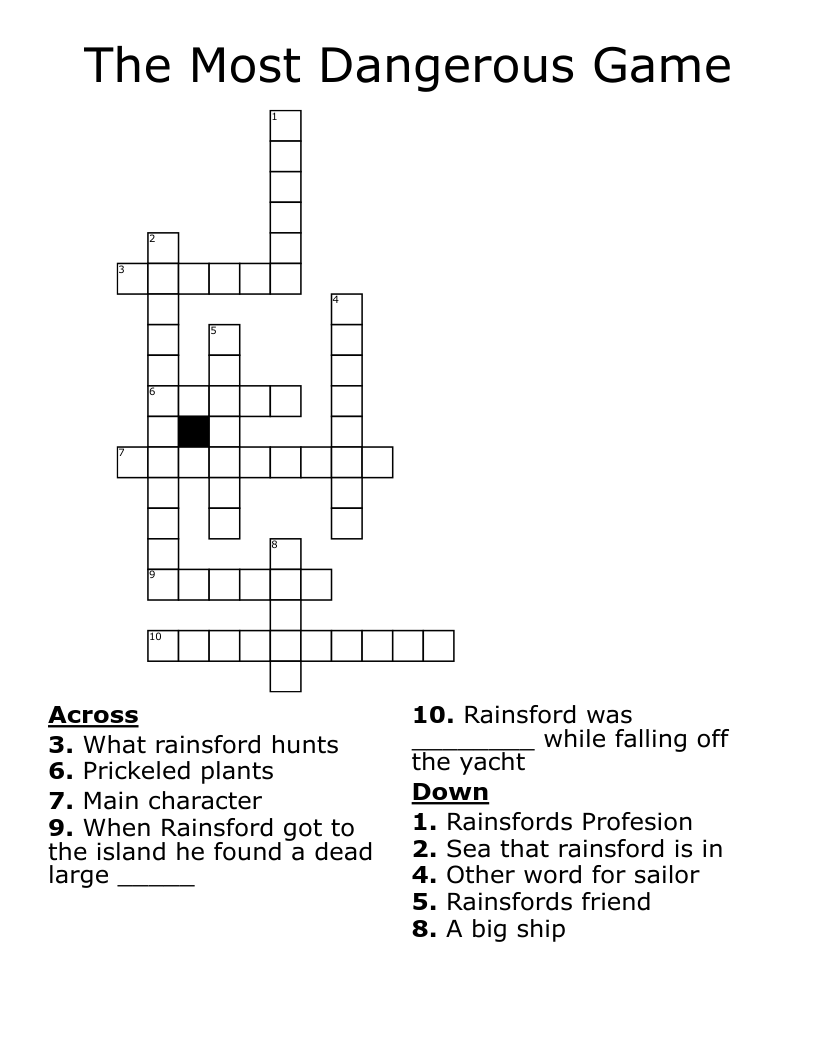 The Most Dangerous Game Crossword