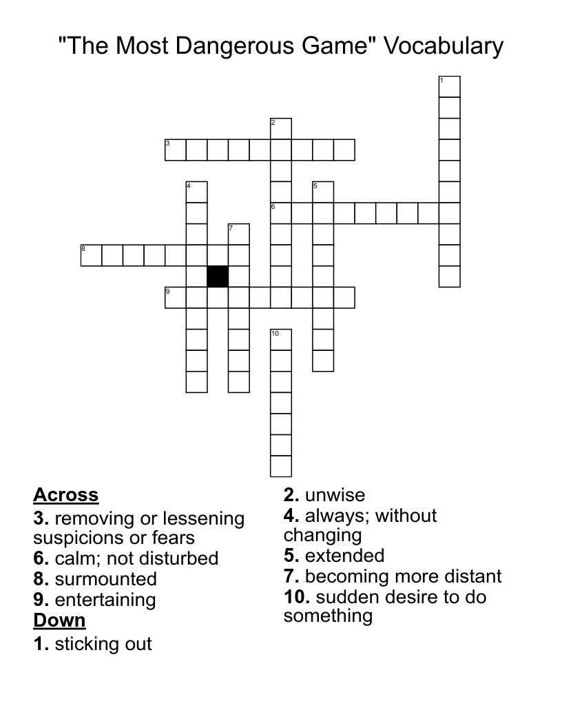 "The Most Dangerous Game" Vocabulary Crossword