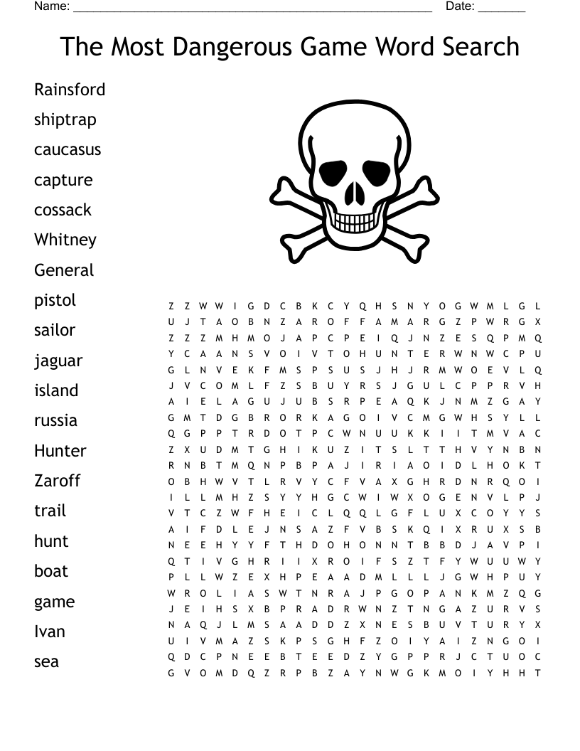 The Most Dangerous Game Word Search