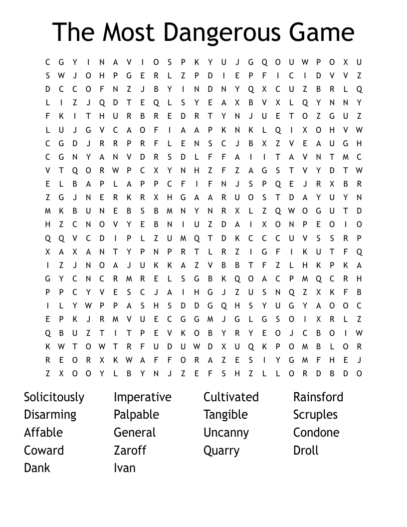 The Most Dangerous Game  Word Search