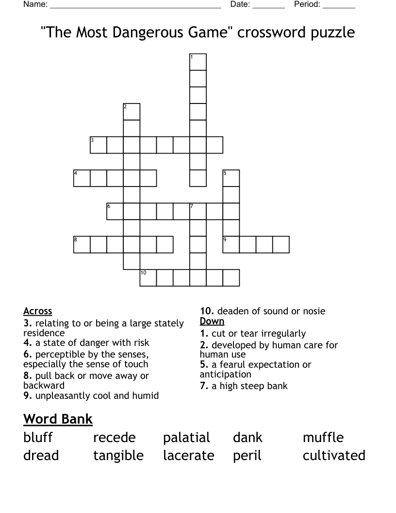 "The Most Dangerous Game" crossword puzzle