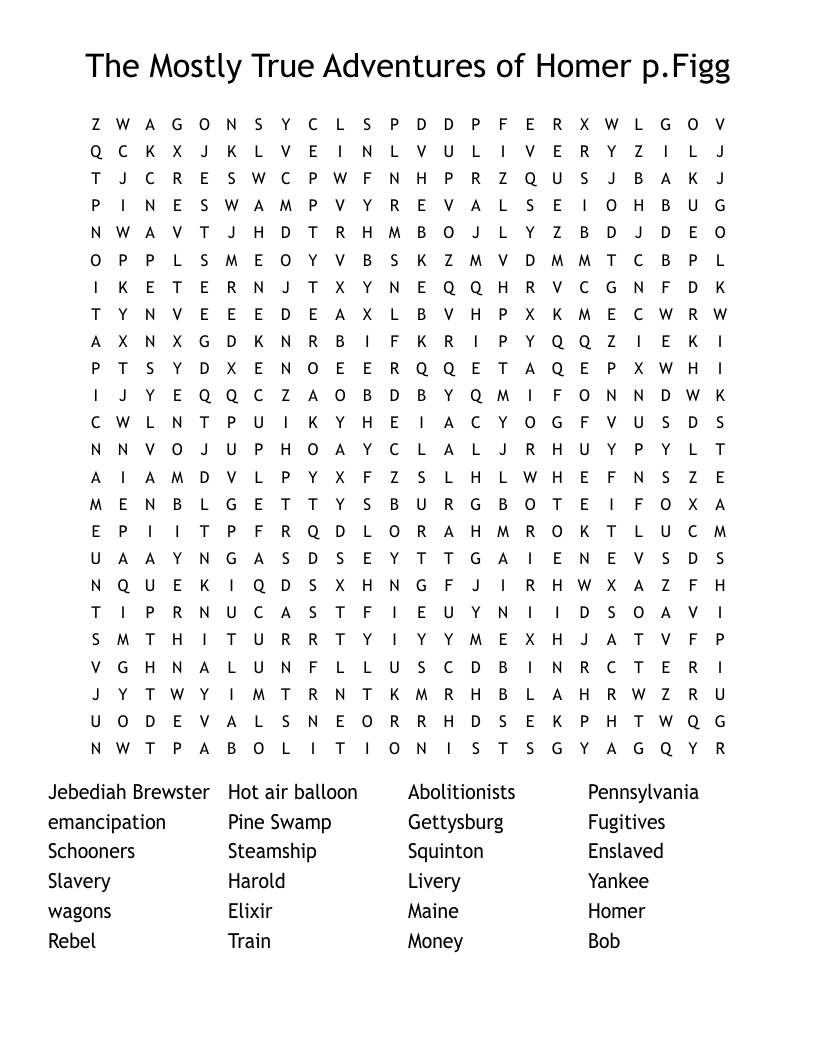 The Mostly True Adventures of Homer p.Figg Word Search