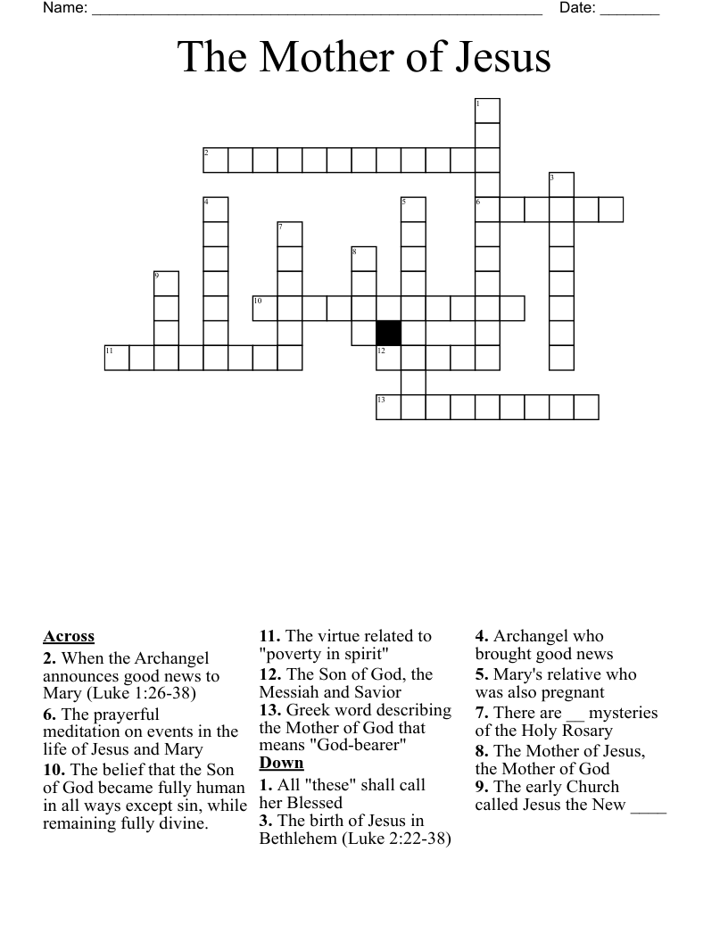 The Mother of Jesus Crossword