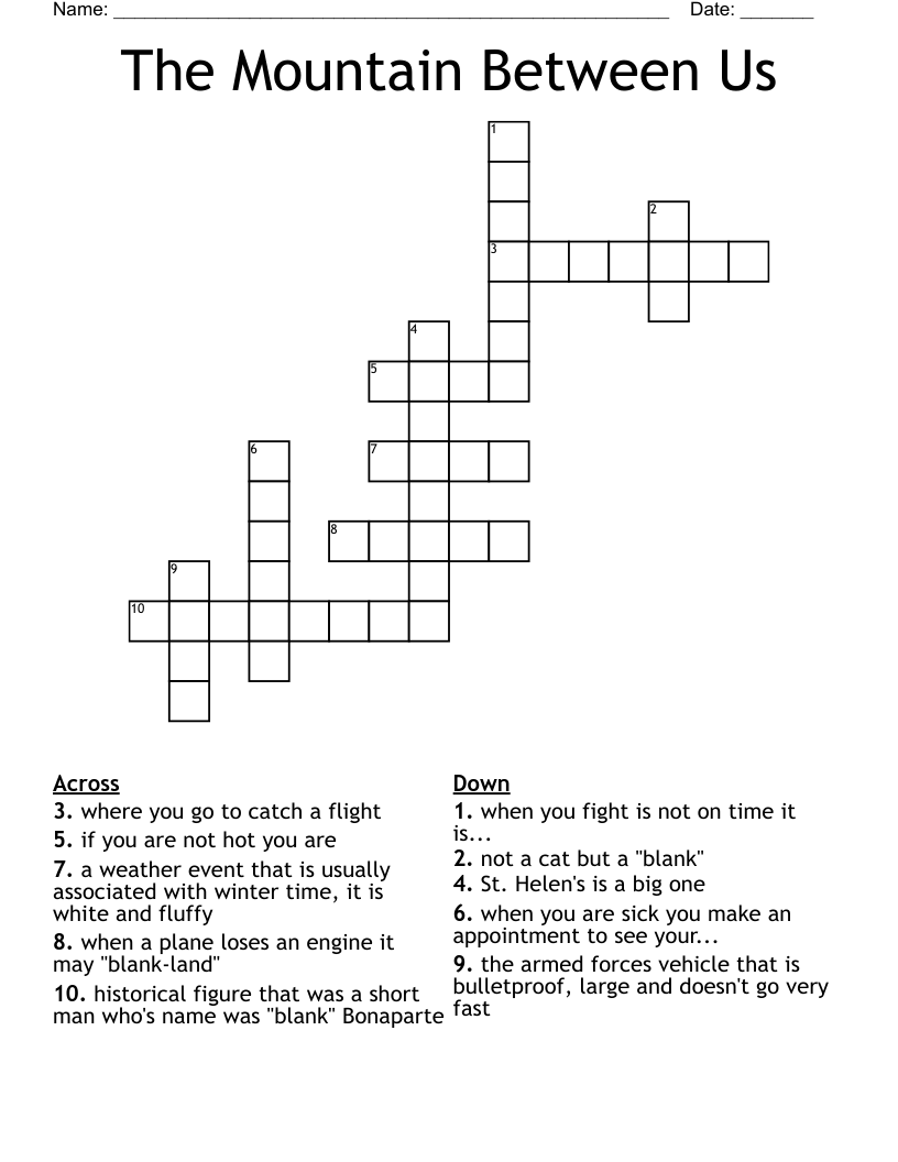 The Mountain Between Us Crossword