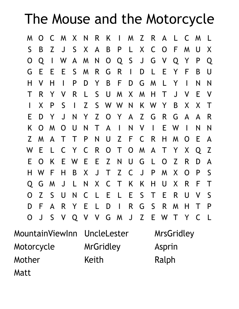 The Mouse and the Motorcycle Word Search
