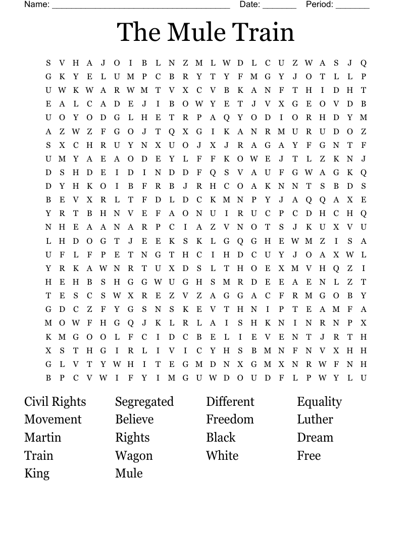 The Mule Train Word Search