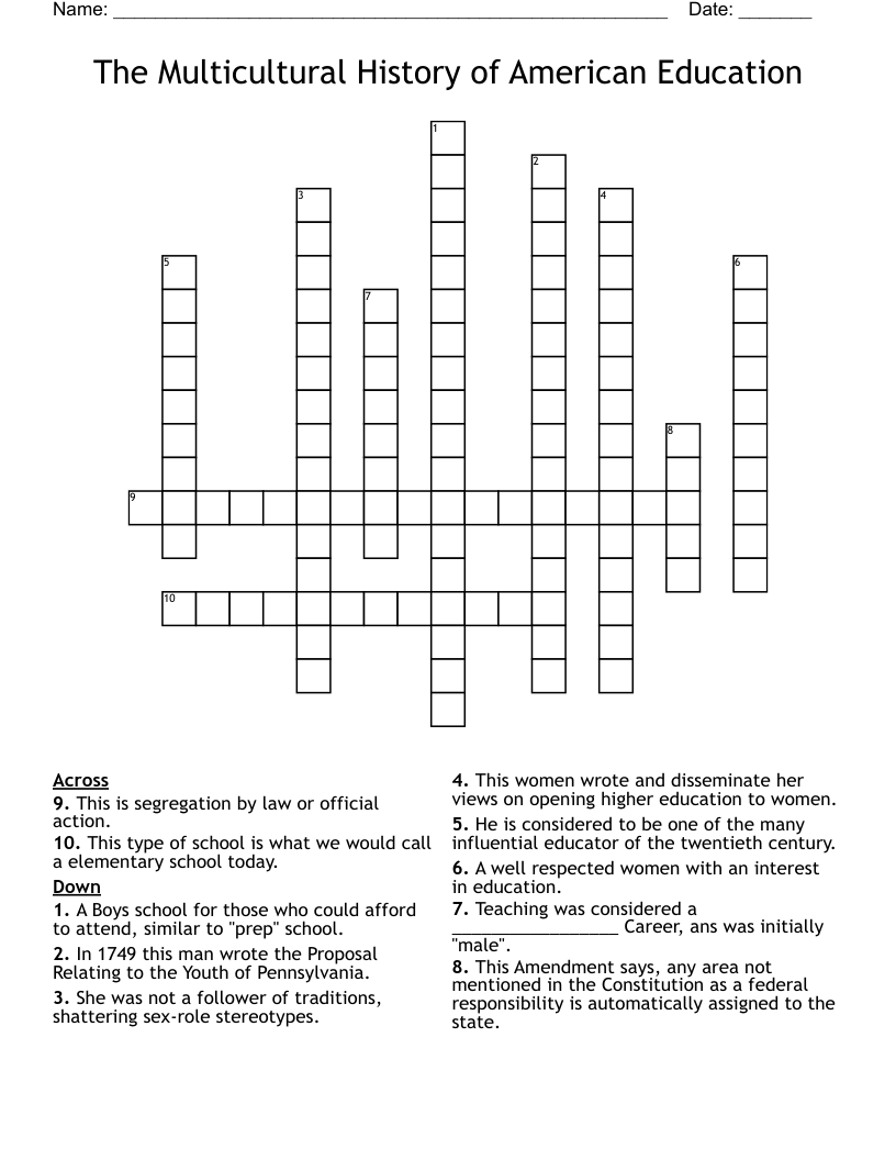 The Multicultural History of American Education Crossword