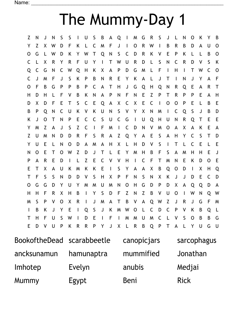 The Mummy-Day 1 Word Search