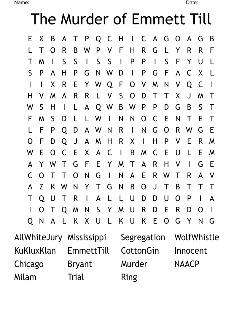The Murder of Emmett Till Word Search