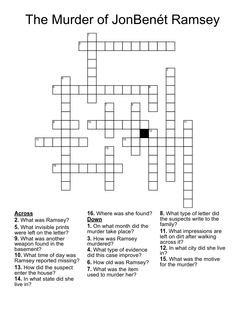 The Murder of JonBenét Ramsey Crossword