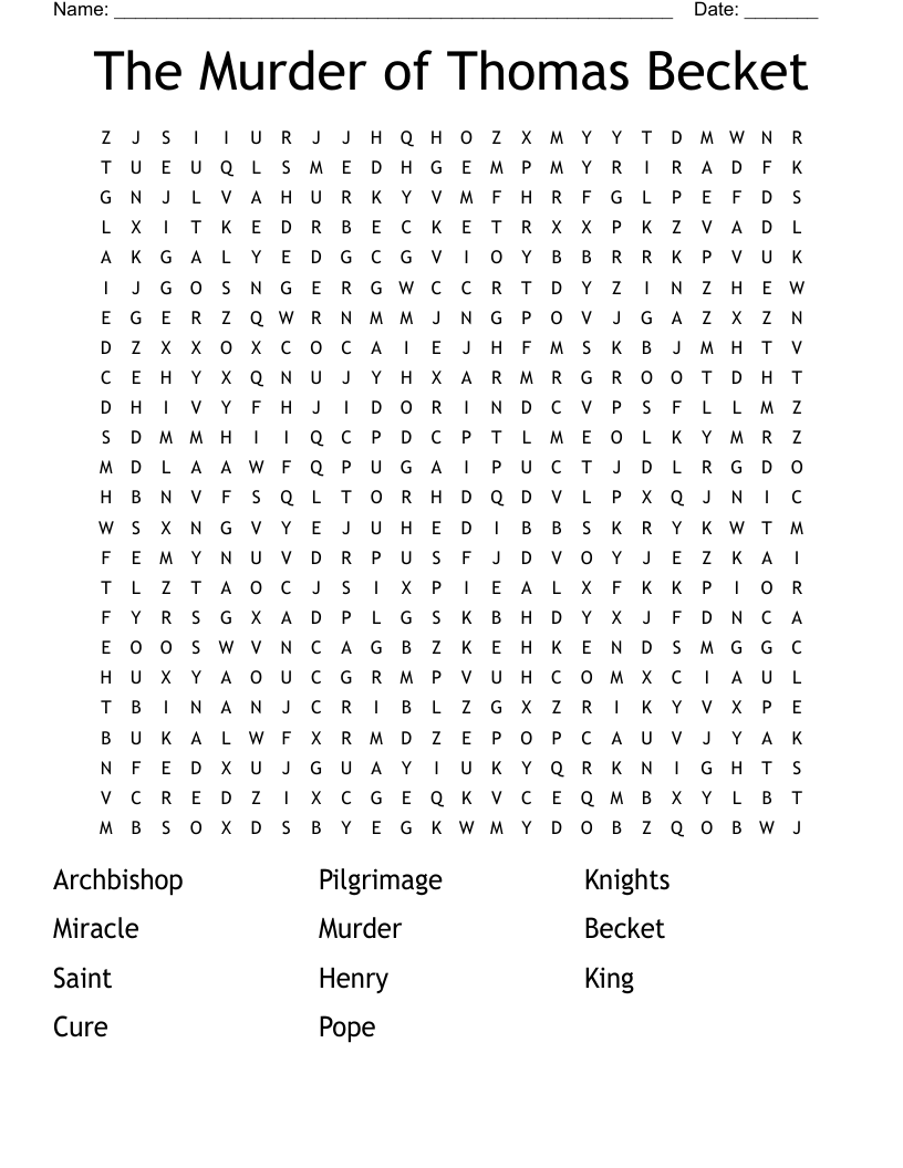 The Murder of Thomas Becket Word Search