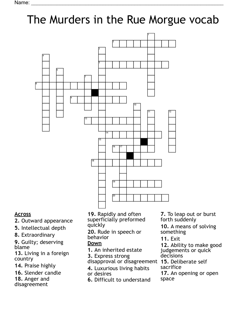 The Murders in the Rue Morgue vocab  Crossword