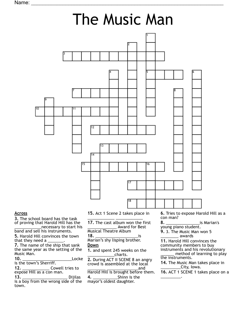 The Music Man Crossword