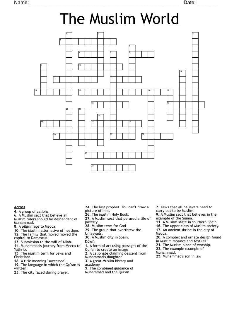 The Muslim World Crossword