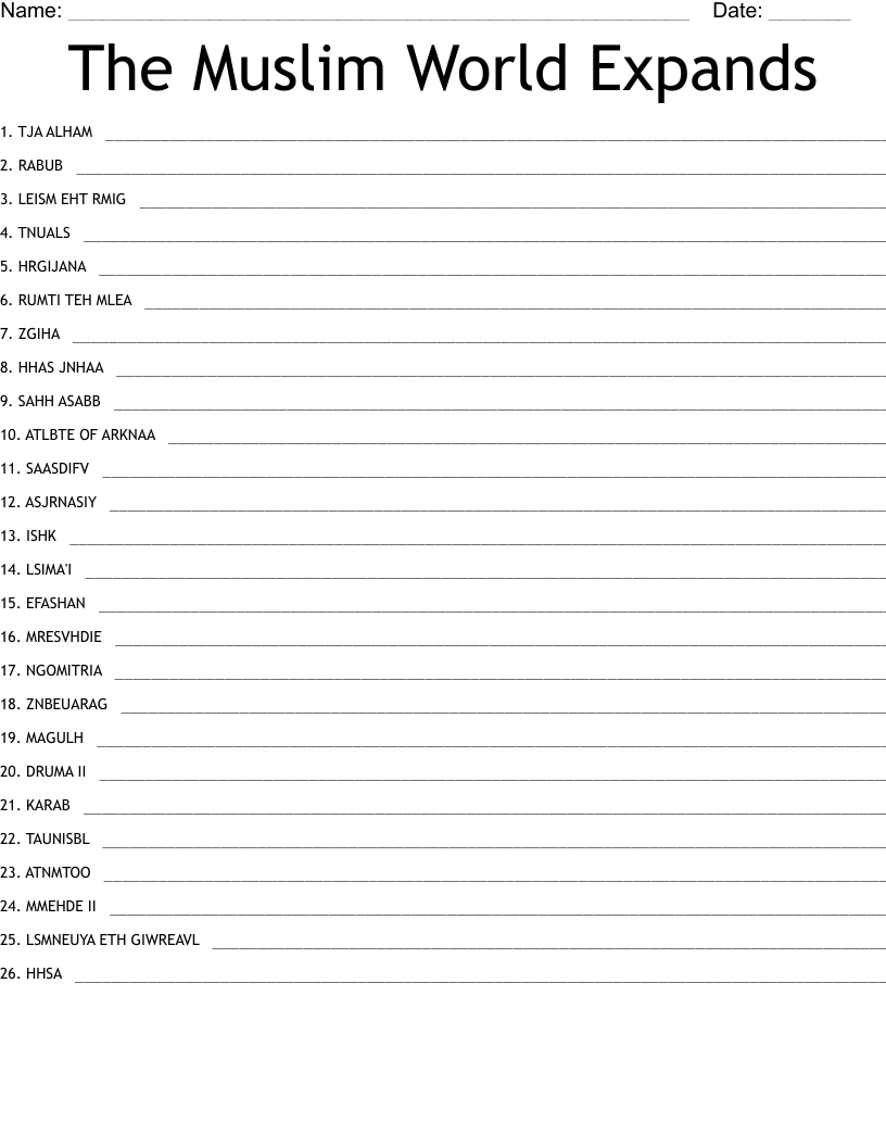 The Muslim World Expands Word Scramble
