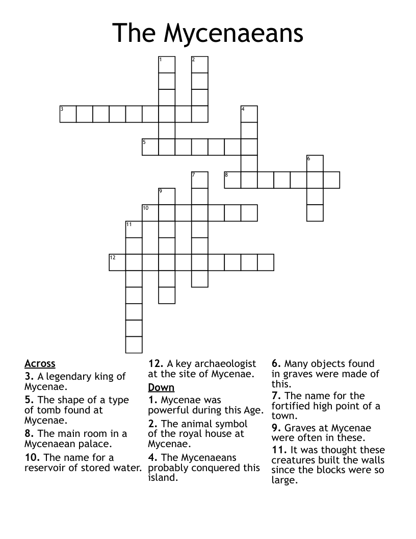 The Mycenaeans Crossword