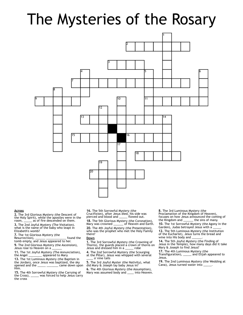The Mysteries of the Rosary Crossword