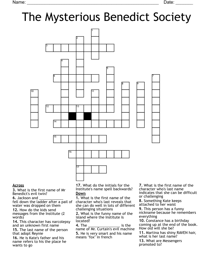 The Mysterious Benedict Society Crossword
