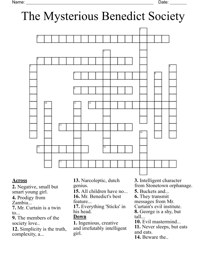 The Mysterious Benedict Society Crossword